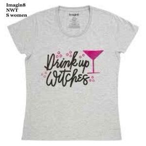 Womens Halloween T-Shirt Size S Gray Drink Up Witches Martini Party Novelty Fun